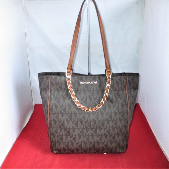 Michael Kors Harper Large N/S MK Signature Tote $298 Brown #013 - Picture 1 of 13